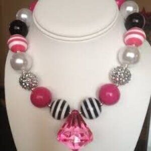 Peppa Pig Inspired Bubblegum Necklace Beaded Adjustable Chunky